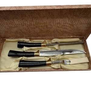 Vtg Robinson Real-Keen 3 Piece Carving knife Set Bakelite Handles Stainless USAi